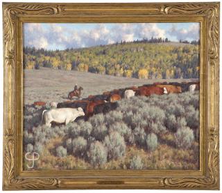 Appraisal: Tucker Smith ''Gathering the Quarter Circle Five'' cowboy herding cattle