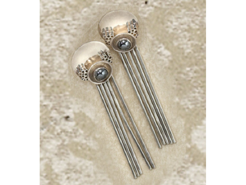 Appraisal: SILVER EARRINGS Sterling clips with dangling bars and hematite beads