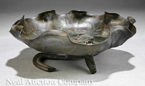 Appraisal: A Japanese Lotus-Form Bronze Bowl probably Meiji Period - of