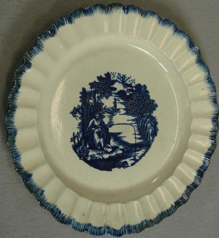 Appraisal: Leeds pearlware blue featheredge scenic plate Chinaman fishing in blue