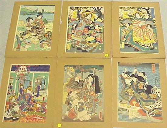 Appraisal: Eleven Japanese color woodblock prints most Edo period depicting figures