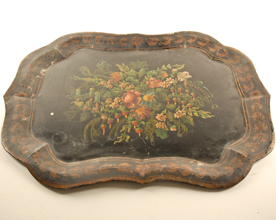 Appraisal: Large Tole Painted Tray with Floral Decoration wide deep