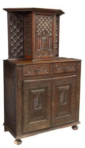 Appraisal: French Gothic Revival oak ecclesiastical cabinet th c superstructure with