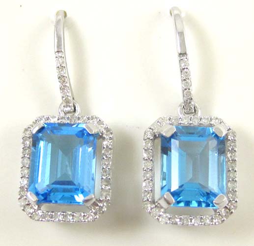 Appraisal: PAIR OF BLUE TOPAZ AND DIAMOND EARRINGS each k white