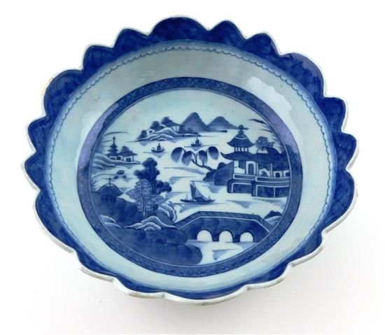 Appraisal: Chinese Canton export blue and white bowl water scene with