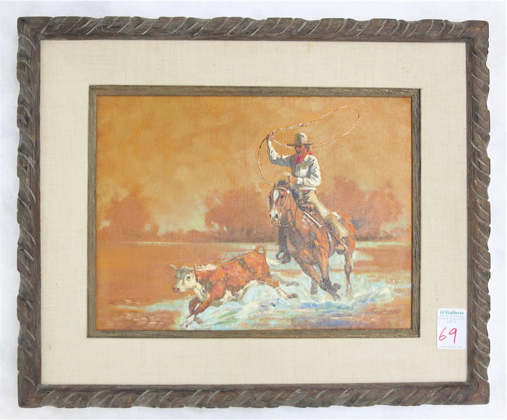 Appraisal: HAROLD HOPKINSON OIL ON CANVAS Wyoming - Calf roping Image