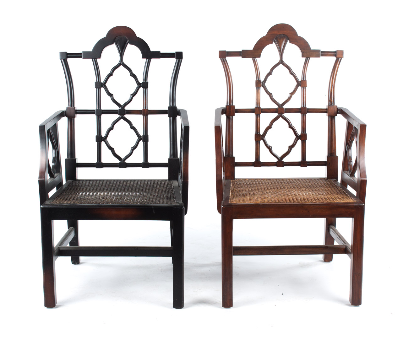 Appraisal: Pair of Chinese Chippendale style armchairs th century curved crest