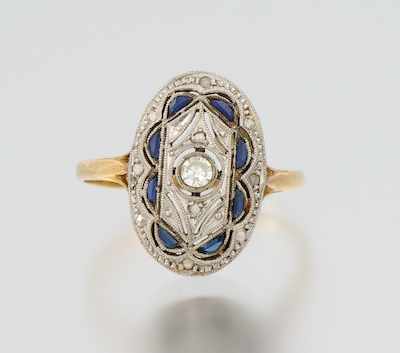 Appraisal: A Ladies' Art Deco Style Sapphire and Diamond Ring k