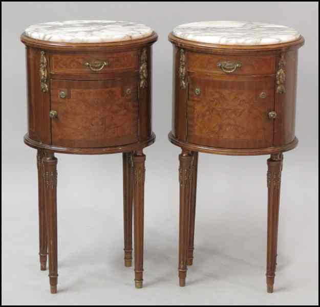 Appraisal: PAIR OF FRENCH MARBLE TOP NIGHT STANDS H '' W