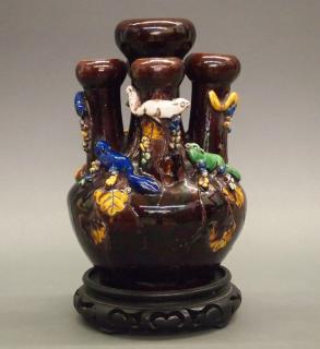 Appraisal: Chinese crocus vase A Chinese glazed ceramic crocus vase Bulbous