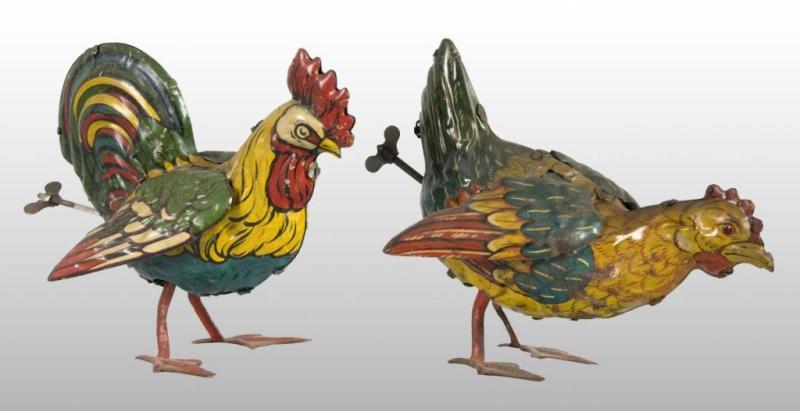 Appraisal: Lot of Tin Litho Rooster Wind-Up Toys Description German Working