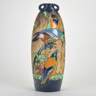 Appraisal: AMPHORA Vase with birds on branch decoration Marked Condition Report