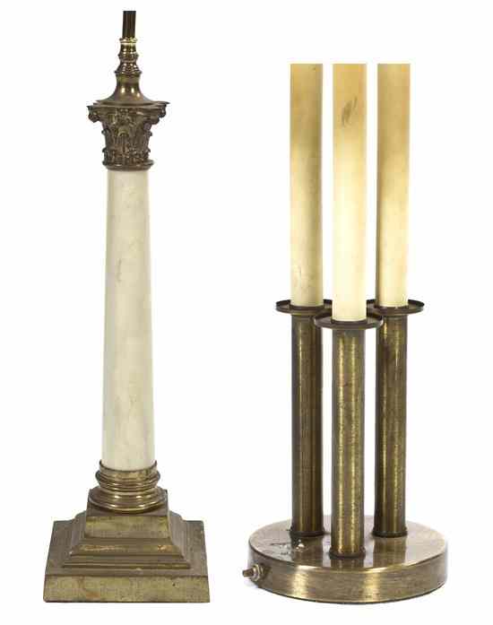 Appraisal: A Neoclassical Columnar Lamp together with a three-light example Height