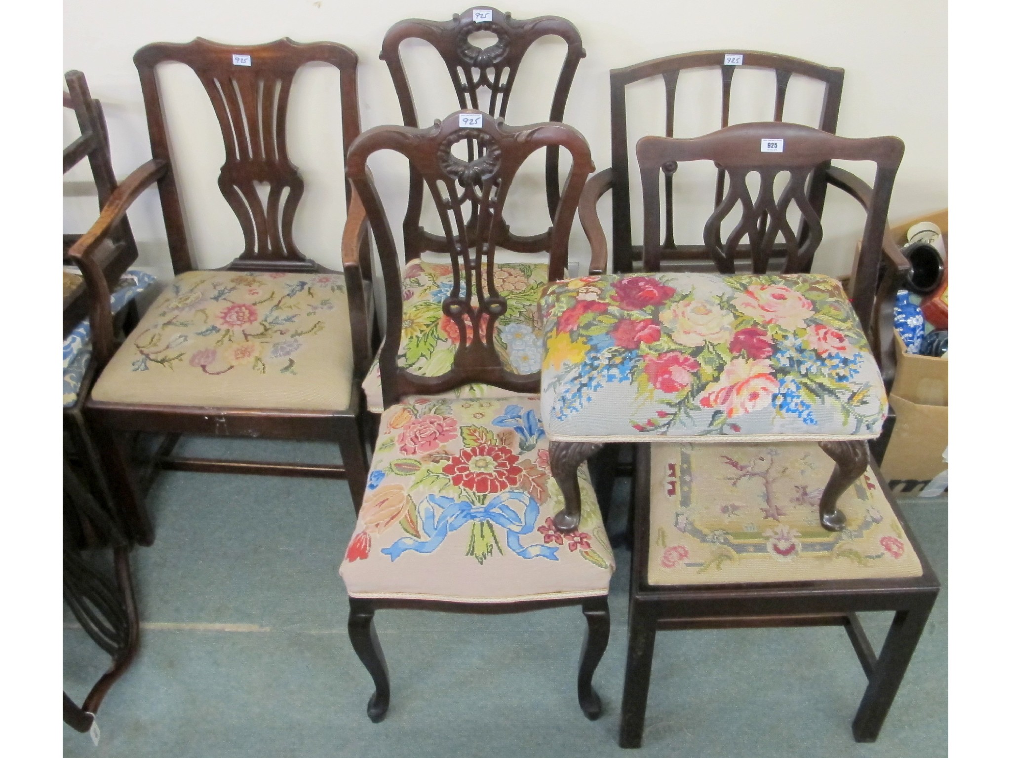 Appraisal: Five dining chairs and a footstool