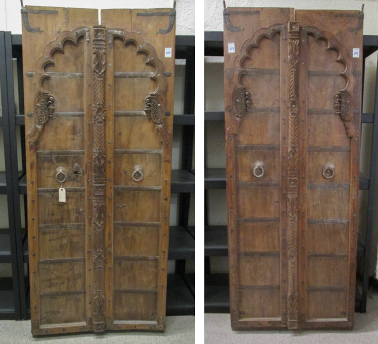 Appraisal: TWO SIMILAR PAIRS OF CARVED TEAK ENTER DOORS India th