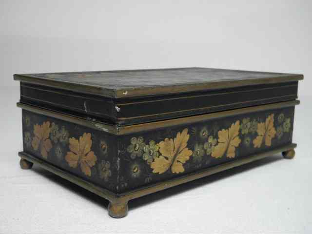 Appraisal: Floral Tole painted writing desk box Floral and acanthus leaf