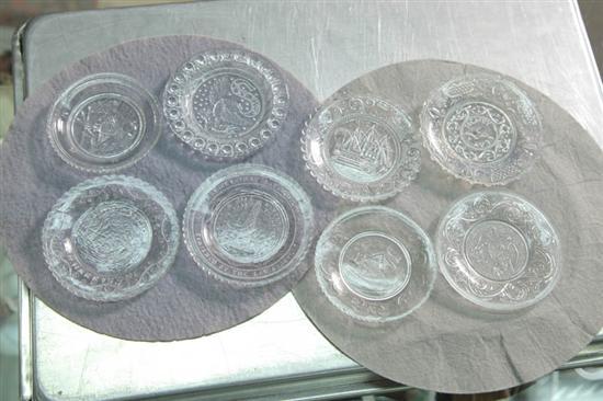 Appraisal: EIGHT LACY CUP PLATES Patterns include two eagles Fort Pitt