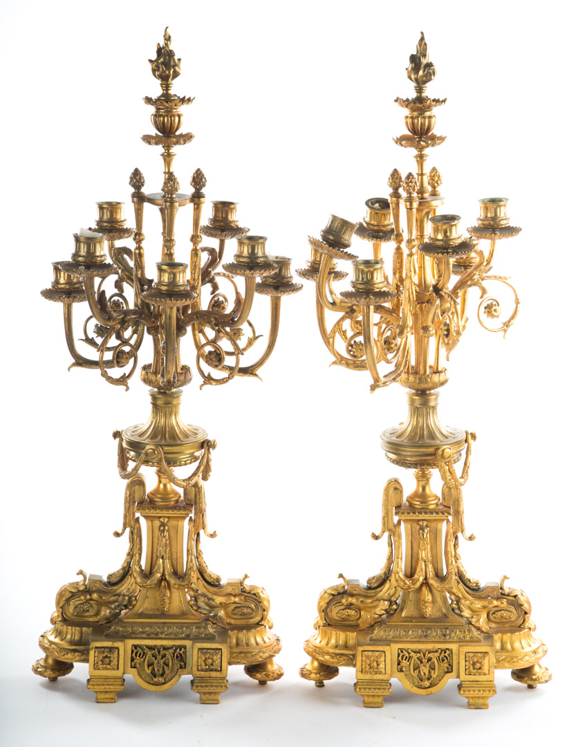 Appraisal: Pair Napoleon III gilt-bronze candelabra late th century each -light