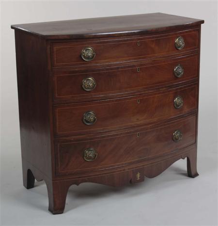 Appraisal: A th century mahogany bow front chest with four boxwood