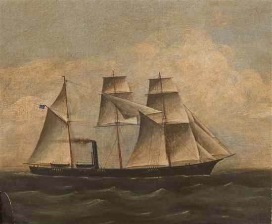 Appraisal: American School th century Boat at Sea oil on board