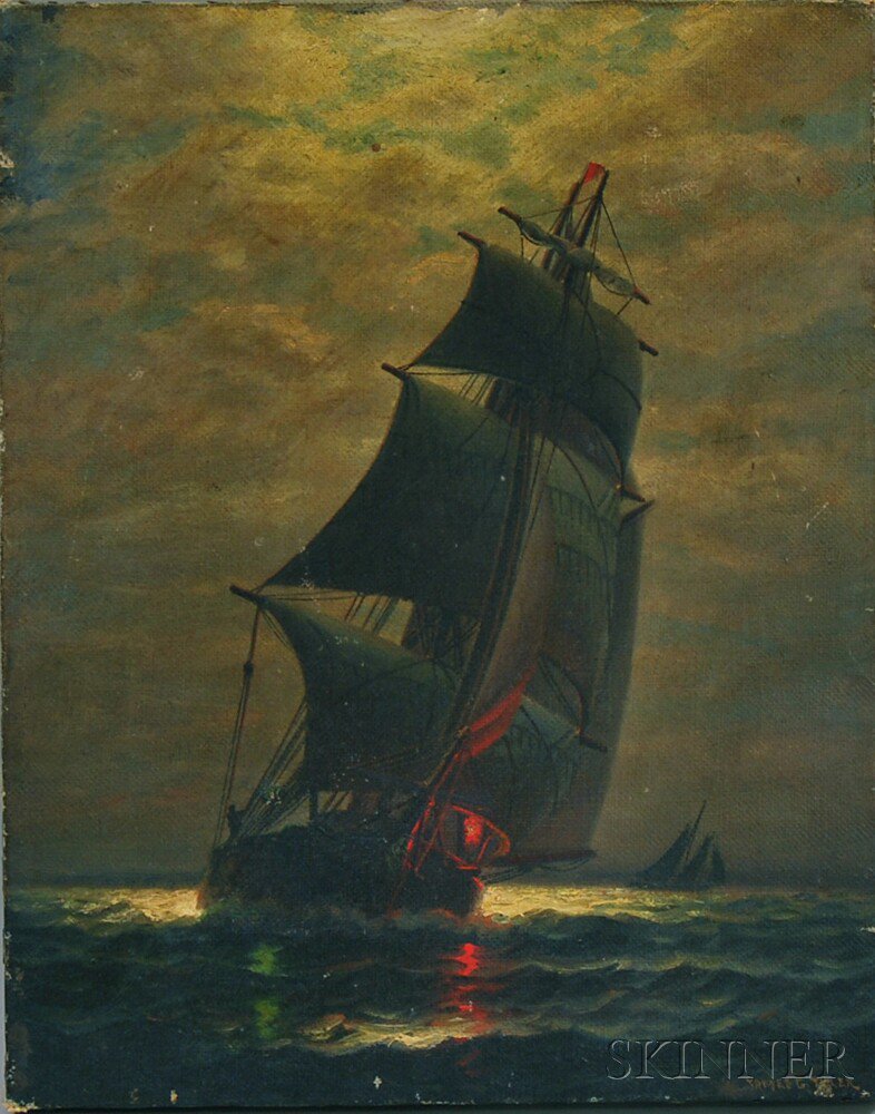 Appraisal: James Gale Tyler American - Moonlit Sail Signed JAMES G