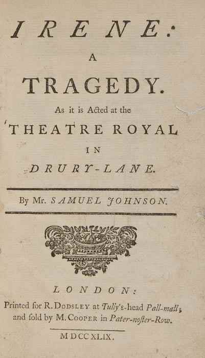 Appraisal: Johnson Samuel Irene A Tragedy first edition woodcut decoration on