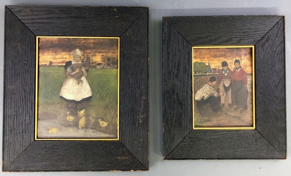 Appraisal: Two Dutch Paintings of Children and Animals Two Dutch paintings