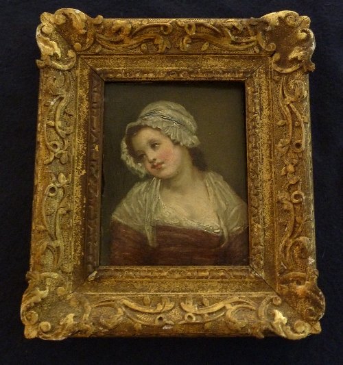 Appraisal: After Greuze Portrait of a Girl wearing a lace bonnet