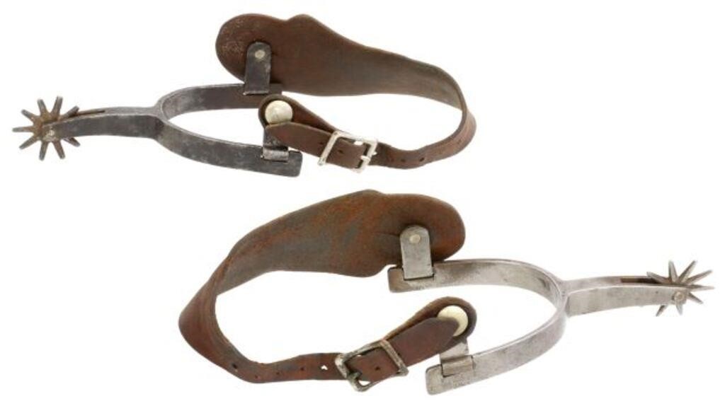 Appraisal: pair August Buermann steel spur set with brown leather buckle