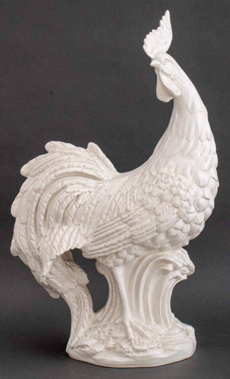 Appraisal: ITALIAN LARGE GLAZED CERAMIC ROOSTER SCULPTURE Italian large white glazed