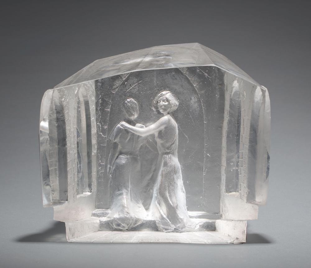 Appraisal: Monika Eaton Friends Leaving heavy glass block cut on back