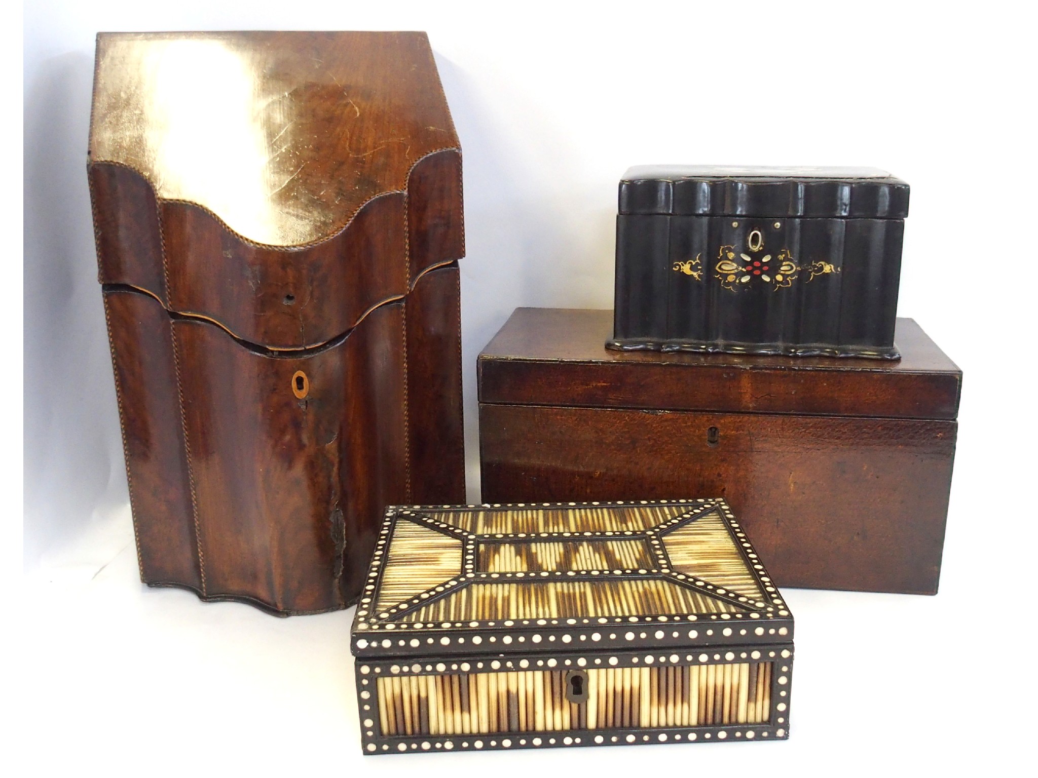 Appraisal: Georgian knife box porcupine quill box lacquered tea caddy and