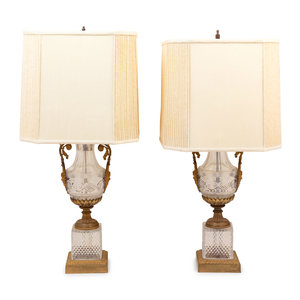 Appraisal: A Pair of French Gilt Bronze Mounted Cut Glass Lamps