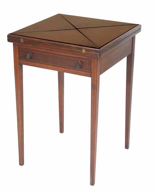 Appraisal: AN EDWARDIAN MAHOGANY AND STRING INLAID ENVELOPE CARD TABLE the