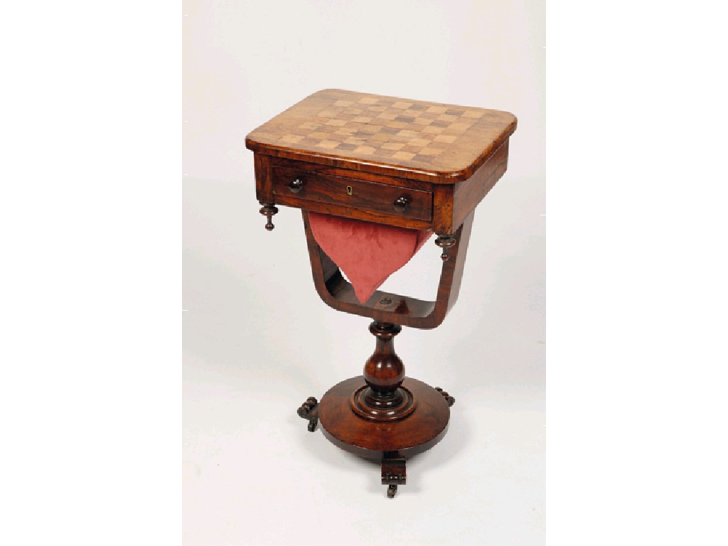 Appraisal: A VICTORIAN ROSEWOOD GAMES AND WORK TABLE the rectangular top