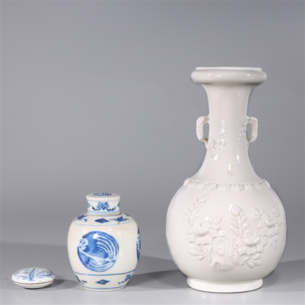 Appraisal: Chinese blanc de chine vase with floral designs and molded