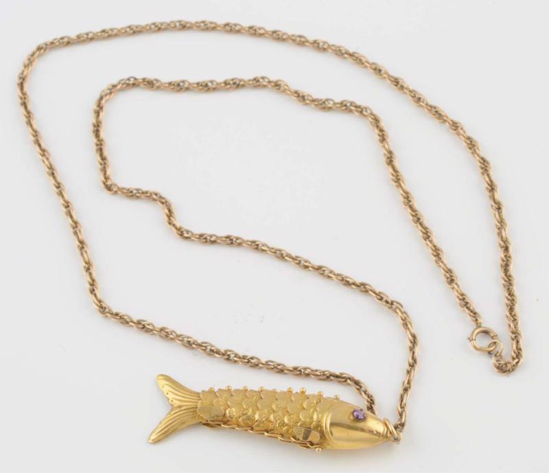 Appraisal: Gold filled chain Fish is K yellow gold Condition Excellent