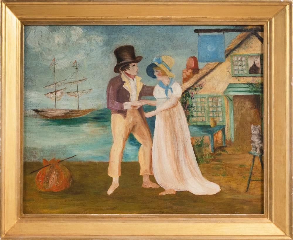 Appraisal: AMERICAN SCHOOL TH CENTURY PRIMITIVE SCENE OF A SAILOR AND