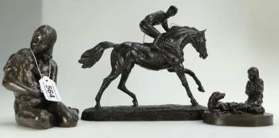 Appraisal: A collection of bronzed resin figures to include racehorse Mother