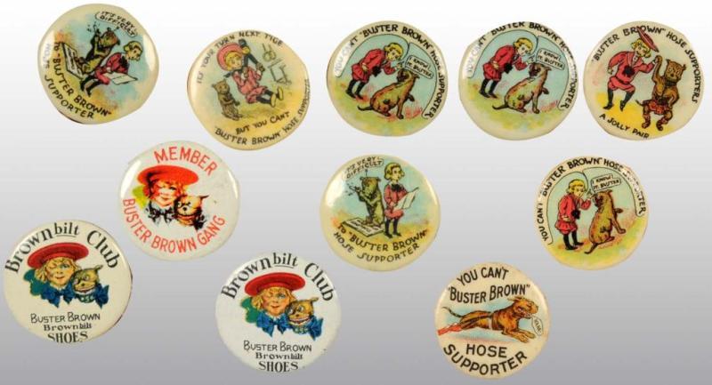 Appraisal: Lot of Character Caps Buster Brown Pins Description Includes six