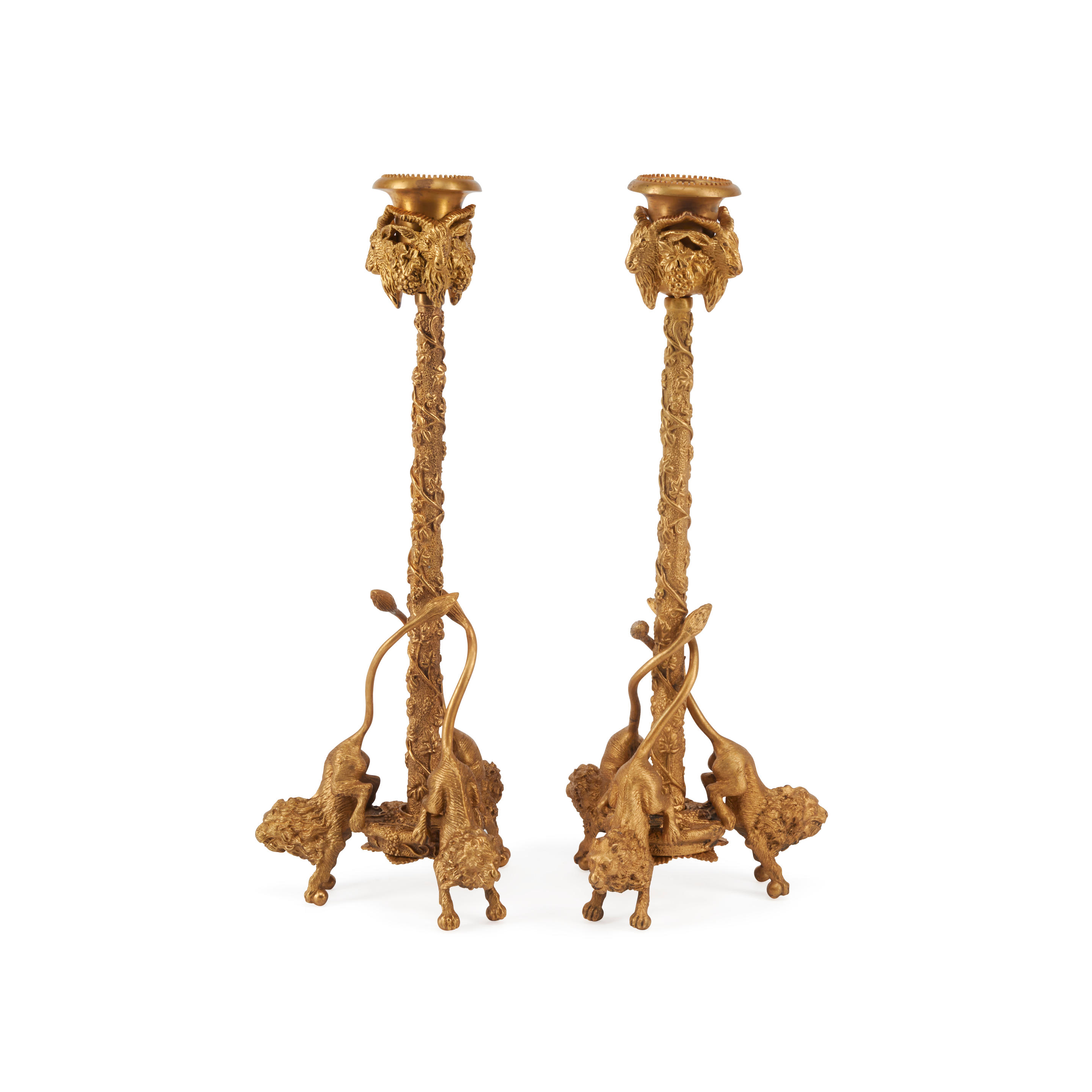 Appraisal: A PAIR OF NEOCLASSICAL STYLE GILT BRONZE CANDLESTICKS height in