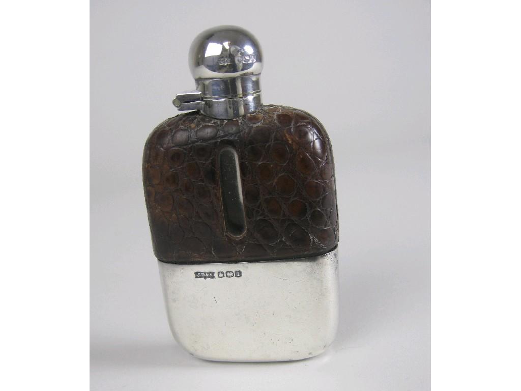 Appraisal: A George V small silver leather and glass Spirit Flask