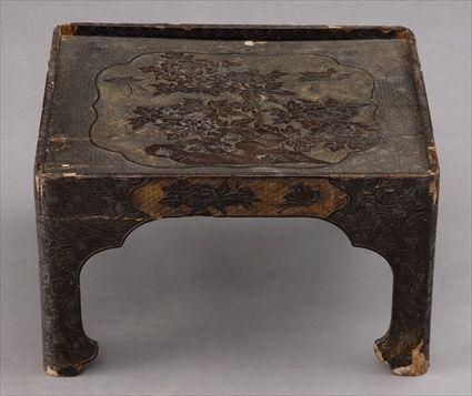 Appraisal: CHINESE COROMANDEL LACQUER LOW TABLE The galleried square top carved