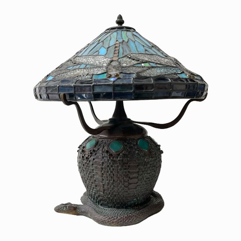 Appraisal: Firefly After Tiffany Lamp Tiffany style lamp shade features blue