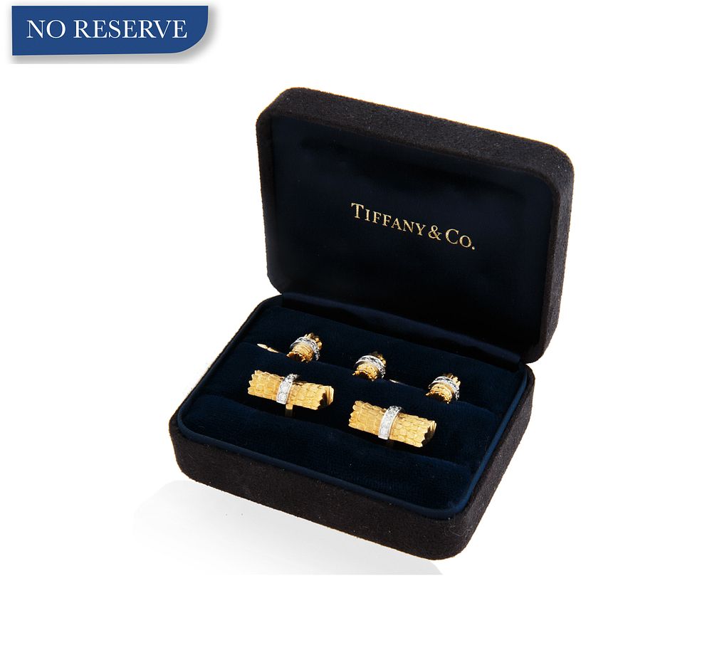 Appraisal: TIFFANY CO K GOLD CUFFLINKS AND STUDS DRESS SET TIFFANY