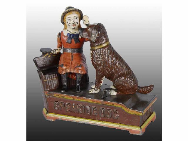 Appraisal: Cast Iron Speaking Dog Mechanical Bank Description -B Red base