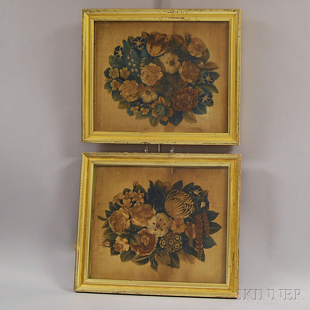 Appraisal: Two Framed Watercolor Theorems on Velvet each depicting a still