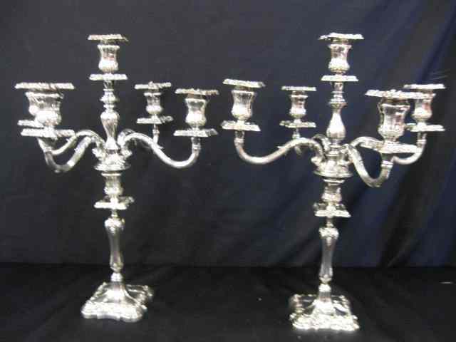 Appraisal: Pair of Victorian Silverplate Candelabra Sheffield type five light convert