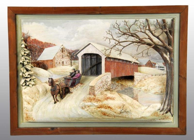 Appraisal: Covered Bridge Three Dimensional Picture Description Signed W B Dinglen