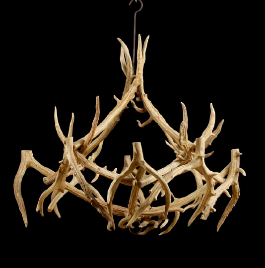 Appraisal: Large Austro-German Jaeger-Style Eight-Light Antler Chandelier of traditional basket form